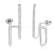 Silver Hoop Earrings Studs 18K Gold Plated Open C Shape Hoop Earrings Studs Simple Hypoallergenic Dainty CZ Studs Jewelry Gift for Women, Platinum, 31.5x8mm, Pin: 0.7mm(JE1074B)
