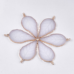 Electroplate Druzy Resin Big Pendants, with Iron Findings, Leaf, Light Gold, WhiteSmoke, 56~57x27~28x3mm, Hole: 1.6mm(X-RESI-S366-22E)