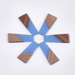 Resin & Walnut Wood Pendants, Trapezoid, Cornflower Blue, 49~49.5x19~19.5x3.5mm, Hole: 2mm(RESI-S358-83F)