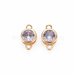 Brass Connector Charms, with Rhinestone, Nickel Free, Real 18K Gold Plated, Flat Round, Alexandrite, 9x5x3mm, Hole: 1mm(KK-S364-159B)