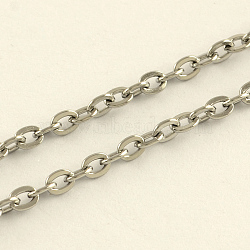 304 Stainless Steel Cable Chains, Unwelded, with Spool, Flat Oval, Stainless Steel Color, 4x3x0.6mm, about 32.8 Feet(10m)/roll(CHS-R008-13)