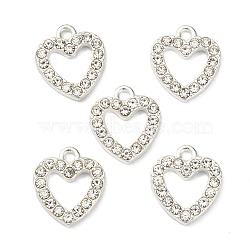 Alloy Rhinestone Charms, Heart, Silver Color Plated, 14x12.5x2.5mm, Hole: 2mm(ALRI-Q065-78S)