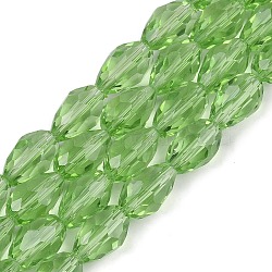 Transparent Glass Beads Strands, Faceted, Teardrop, Lime, 11.5x8mm, Hole: 1.2mm, about 55~57pcs/strand, 25.59 inch(65cm)(EGLA-N013-T8mm-D13)