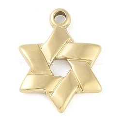 Ion Plating(IP) 304 Stainless Steel Pendants, Manual Polishing, Star of David Charm, Real 18K Gold Plated, 16.5x12x2mm, Hole: 1.6mm(STAS-P366-42G)