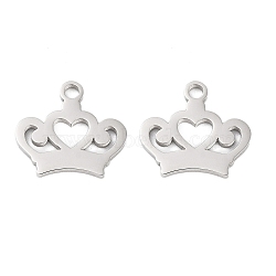 Non-Tarnish 316 Surgical Stainless Steel Charms, Laser Cut, Crown Charm, Stainless Steel Color, 11.5x13x1mm, Hole: 1.5mm(STAS-C096-06P)