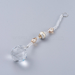 Faceted Crystal Glass Ball Chandelier Suncatchers Prisms, with Alloy Beads, Light Yellow, 190mm(AJEW-G025-A03)
