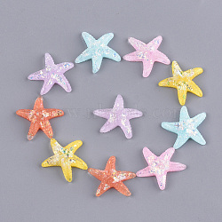 Resin Cabochons, with Shell Chip, Starfish/Sea Stars, Mixed Color, 24x25.5x5mm(CRES-T010-03)