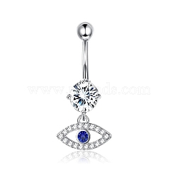 Evil Eye Drop Belly Button Rings for Women, 316 Surgical Stainless Steel Rhinestone Navel Rings, Belly Piercing Jewelry, Light Sapphire, Stainless Steel Color, 36mm, Bar Length: 1/2"(12mm), Bar: 12 Gauge(2mm)(AJEW-C010-01P)