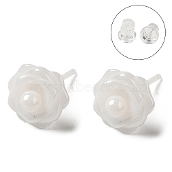 Hypoallergenic Bioceramics Zirconia Ceramic Stud Earrings, No Fading and Nickel Free, Camellia, White, 9mm(EJEW-F340-01B)