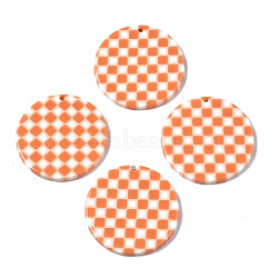 Opaque Cellulose Acetate(Resin) Pendants, Flat Round with Grid Pattern, Coral, 27.5x27.5x2.5mm, Hole: 1.4mm(X-KY-Q057-002B-A03)