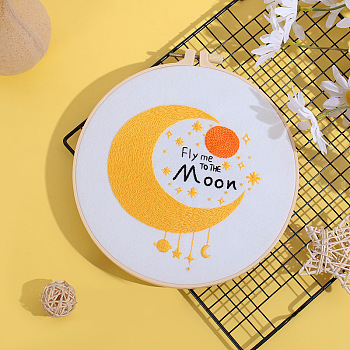 DIY Embroidery Kits for Beginner, Including Printed Fabric, Embroidery Thread & Needles & Hoop, Instruction, Moon, 290x290mm