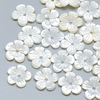 Natural White Shell Beads, Mother of Pearl Shell Beads, Flower, 10x10x2mm, Hole: 1mm