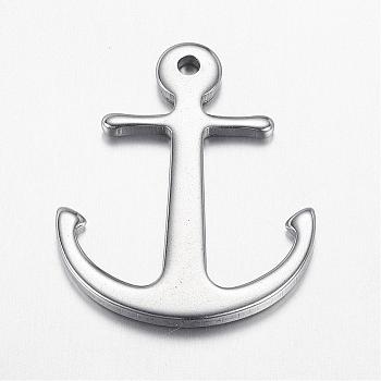 304 Stainless Steel Pendants, Anchor, Stainless Steel Color, 32x26x2mm, Hole: 2mm