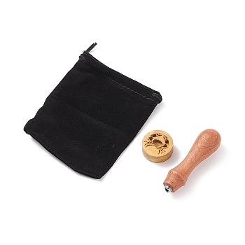 (Defective Closeout Sale: Rusty Stamp) 1Pc Brass Stamp Head, with 1Pc Rectangle Velvet Pouches and 1Pc Pear Wood Handle, for Wax Seal Stamp, Crab Pattern, Stamp Head: 30x12mm