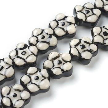 Handmade Porcelain Flower Beads Strands, Black, 17x17x7.5mm, Hole: 2mm, about 20pcs/strand, 12.60 inch(32cm)