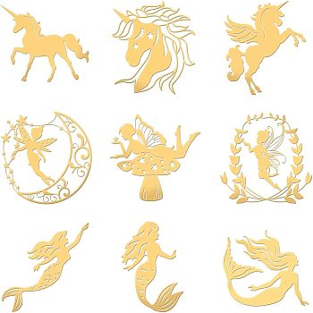 9Pcs 9 Styles Custom Carbon Steel Self-adhesive Picture Stickers, Unicorn & Fairy & Angel & Mermaid, Square, Mermaid, 40x40mm, 1pc/style