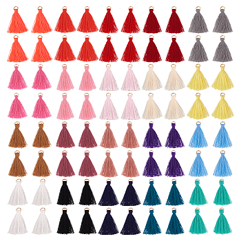 120 Pcs 20 Colors Polyester Tassel Pendant Decorations, with Golden Iron Finding, Mixed Color, 33x6x4mm, Hole: 4mm, 6pcs/color