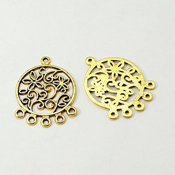 Tibetan Style Links, Lead Free, Nickel Free and Cadmium Free, Round, Antique Golden, 35.5x26.5x1.5mm, Hole: 2mm