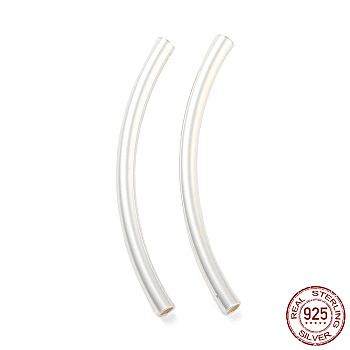 925 Sterling Silver Tube Beads, Curved Tube, Silver, 30.5x5.5x2mm, Hole: 1.4mm