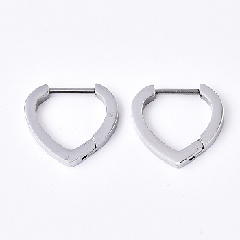 304 Stainless Steel Huggie Hoop Earrings, Heart, Stainless Steel Color, 15x16x3mm, Pin: 1mm