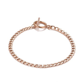 Ion Plating(IP) 304 Stainless Steel Chain Bracelets for Women or Men, Curb Chain Bracelets, Rose Gold, 8 inch(20.45cm)