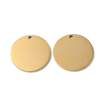 304 Stainless Steel Pendants, Stamping Blank Tag, Flat Round Charm, Real 18K Gold Plated, 22x1.3mm, Hole: 1.6mm