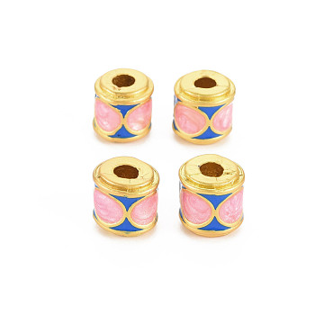 Rack Plating Alloy Enamel Beads, Long-Lasting Plated, Matte Style, Cadmium Free & Nickel Free & Lead Free, Column, Pink, 9x9.5mm, Hole: 3mm