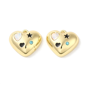 Alloy Micro Pave Cubic Zirconia Pendants, with Rhinestone and Enamel, Heart, Clear, 15x17x6mm, Hole: 1.2mm