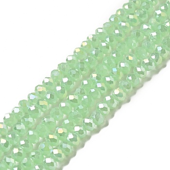 Electroplate Imitation Jade Glass Rondelle Beads Strands, Faceted, AB Color Plated, Pale Green, 4x3mm, Hole: 1mm, about 139pcs/strand, 15.7 inch