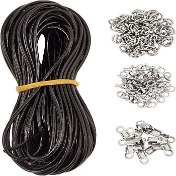 Unicraftale DIY Cowhide Leather Cord Necklace Making Kits, with 304 Stainless Steel Fold Over Crimp Cord Ends & Jump Rings & Lobster Claw Clasps, Mixed Color, Cord: 2mm, 10m/Bundle, 1bundle/box