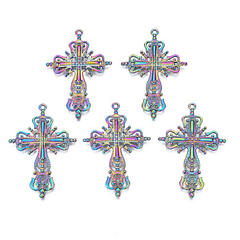 Rainbow Color Alloy Big Pendants, Cadmium Free & Nickel Free & Lead Free, Cross, 63x42.5x4mm, Hole: 2mm