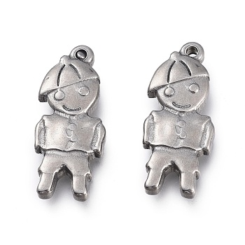 201 Stainless Steel Pendants, Boy, Stainless Steel Color, 22x9x3mm, Hole: 1.2mm