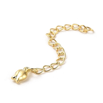 Rack Plating Brass Curb Chain Extender, End Chains with Flower Drop, Real 18K Gold Plated, 58mm