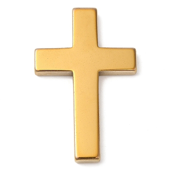 Electroplated Synthetic Non-magnetic Hematite Cabochons, Religion Cross, Golden Plated, 50x32x4.5mm