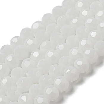 Imitation Jade Glass Beads Stands, Faceted, Round, White, 6mm, Hole: 1mm, about 98pcs/strand, 20.47''(52cm)