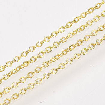 Iron Cable Chains, Soldered, with Spool, Flat Oval, Golden, 2x1.5x0.3mm, about 100yard/roll