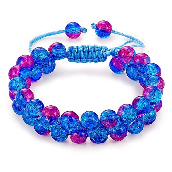 Sparkling Round Glass Braided Bead Bracelet, Double Layered Wrap Adjustable Bracelet for Women, Royal Blue, Inner Diameter: 2~3-1/8 inch(5~7.8cm) 