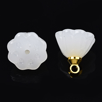 Glass Charms, with Golden Brass Loops, Seedpod of the Lotus, Creamy White, 11x11x11mm, Hole: 1.6mm & 1mm