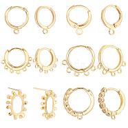 Elite 10Pcs 2 Style Brass Huggie Hoop Earring with 2Pcs Ring Stud Earring Findings, with Loop, Real 18K Gold Plated, 14~18x11.5~20x2~3mm, Hole: 2mm, Pin: 0.8mm, 2Pcs/style(KK-PH0002-84)