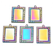 Rainbow Color Alloy Pendant Cabochon Settings, Cadmium Free & Nickel Free & Lead Free, Rectangle, Tray: 29x21mm, 45x32.5x2.5mm, Hole: 3mm(PALLOY-N163-166-NR)