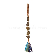 Nuggets Natural Tiger Eye Pendant Decorations, Braided Nylon Thread and Gemstone Chip Tassel Hanging Ornaments, 185~190mm(HJEW-JM00992-04)