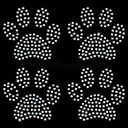 Paw Print Hotfix Glass Rhinestone, Iron on Patches Applique, For Shoes, Gartment and Bags Decoration, Clear AB, 48x51x1mm(DIY-WH0453-71B-01)