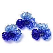 Glass Beaded Cabochons, Cluster Beads, with Golden Plated Brass Perforated Disc Settings, Flower, Blue, 14x40x34mm(FIND-G058-03B)