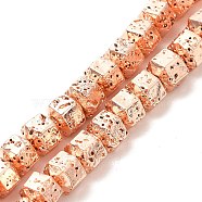 Electroplated Natural Lava Rock Beads Strands, Hexagon, Rose Gold Plated, 6.5x7.5x6mm, Hole: 1mm, about 66~67pcs/strand, 15.28~15.35 inch(38.8~39cm)(G-G984-05RG)