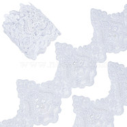 Polyester Lace Trim, Embroidery Flower Lace Ribbon with Plastic Imitation Pearl Beads, for Garment Accessories, White, 5~5-1/8 inch(128~130mm), about 3 yards/roll(OCOR-WH0070-43B)