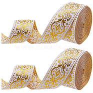 Ethnic Style Polyester Silk Grosgrain Ribbon, Double-Face, Floral Pattern, Gold, 1/8 inch(3.3mm), about 7m/roll, 2 roll(OCOR-GF0003-67A)