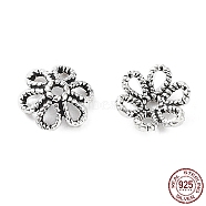 925 Sterling Silver Bead Caps, Flower, Antique Silver, 6x2mm, Hole: 0.8mm(STER-A041-05AS)