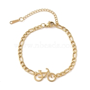 304 Stainless Steel Bracelets, Bicycle, Real 18K Gold Plated, 6-5/8 inch(16.7cm)(BJEW-Q340-01G)