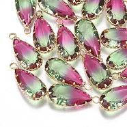 Two Tone Glass Pendants, with Brass Findings, Faceted, Teardrop, Golden, Colorful, 24x10.5x6mm, Hole: 1.5mm(GLAA-S179-02E)