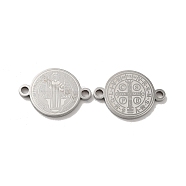 Religion 304 Stainless Steel Connector Charms, Flat Round with Saint Benedict Cross, Stainless Steel Color, 19x13.5x1mm, Hole: 1.8mm(STAS-C074-03B-P)
